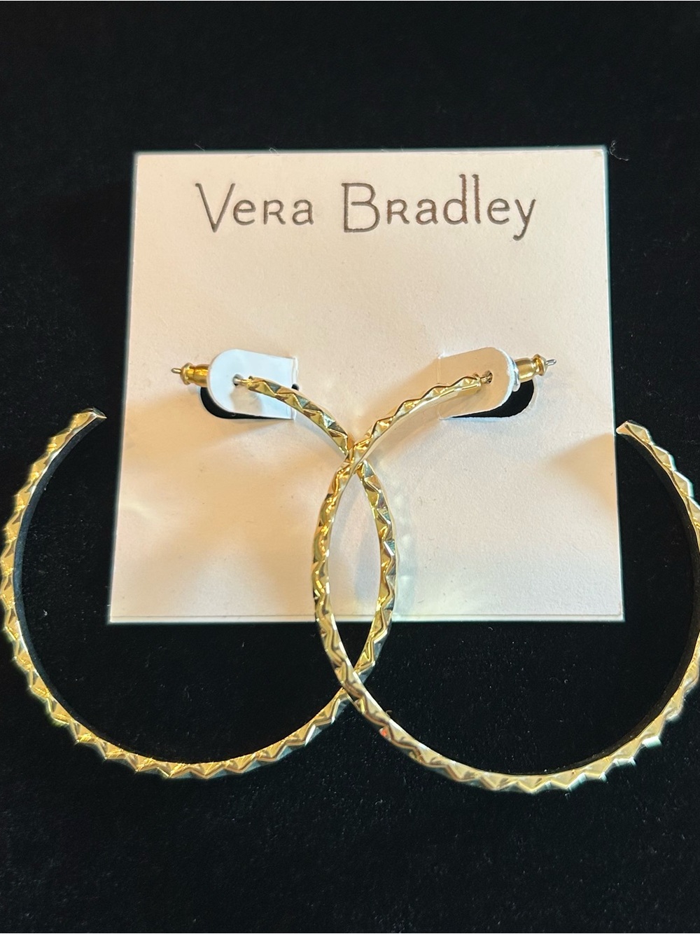 NWT Vera Bradley Gold Tone Textured Hoop Earrings Textured Diamond Cut Chic